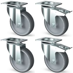 Kit 4 roues inox, pivotantes, 2x freins