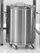 Poubelle inox avec couvercle et socle rouleur, 60 litres sans soudure apparente 75 000 126