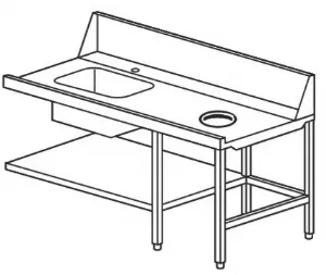 Table d'entre droit avec bac 45x45 et trou vide-dchets Dimensions : 180x70x105cm  	 TEVS/918DX 00905181