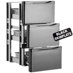 Kit bloc tiroirs (1/3 + 1/3 + 1/3) x TAV...  	- Esthtique extrieure Skinplate (couleur noir), 	- Tiroirs en acier inox AISI 304, dimensions internes 410x435xh190 mm, hauteur libre de charge 160mm 	- 6 tiges de sparation, permettant de caler les diff... T1/3-T