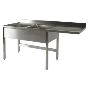 Plonge inox 2 bacs avec gouttoir  droite 2000x700mm BERTRAND - PL/2026D PL/2026D+P0/LV