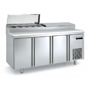 Table rfrigre de prparation 3 portes avec vitrine  capot inox CORECO