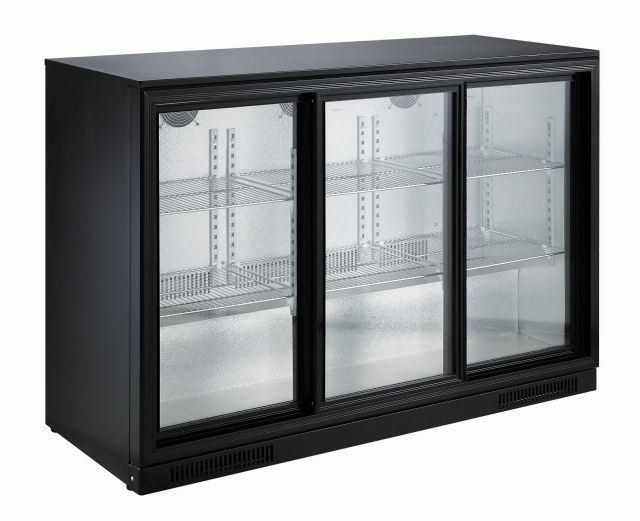 Arrière-bar Professionnel Metro 3 Portes - 308L - Inox/verre - Froid Ventilé - Serrure - 135x53x86cm - Pour Café/bar
