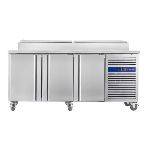 Table r�frig�r�e de pr�paration pizza 3 portes avec vitrine � capot inox CUISTANCE 1010037