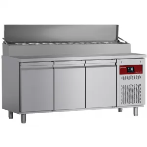 Table réfrigérée de préparation 3 portes avec structure réfrigérée inox DIAMOND DTS-7/R2 Table réfrigérée de préparation 3 portes avec structure réfrigérée inox DIAMOND DTS-7/R2