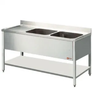 Plonge inox 2 bacs avec gouttoir  gauche 1400x600mm DIAMOND - L1421S/6 L1421S/6