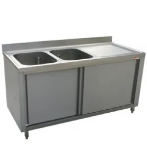 Plonge inox sur meuble 2 bacs avec gouttoir  droite 1800x700mm DIAMOND - L1821D-AS