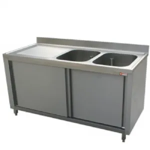 Plonge inox sur meuble 2 bacs avec gouttoir  gauche 2000x700mm DIAMOND - L2021S-AS