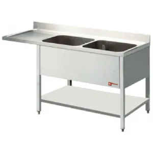 Plonge inox 2 bacs avec gouttoir  gauche 1600x700mm DIAMOND - L1621VS