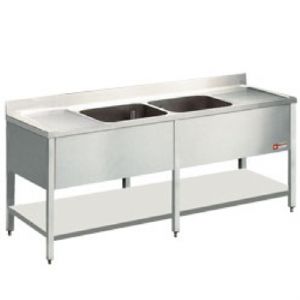 Plonge inox avec 2 bacs et 2 gouttoirs 2400x700mm DIAMOND - L2421