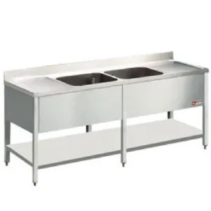 Plonge inox avec 2 bacs et 2 gouttoirs 2400x700mm DIAMOND - L2421