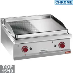 Plancha professionnelle gaz lisse/rainure en chrome 2 zones DIAMOND profondeur 700mm