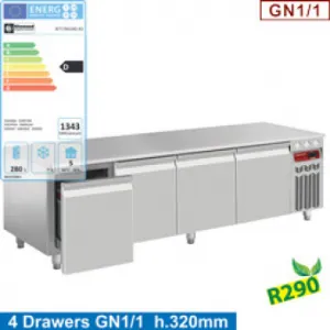 Soubassement rfrigr 4 tiroirs GN1/1 DIAMOND N77/R420G-P9_PROMO