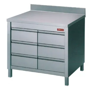 Meuble inox 6 tiroirs GN1/1 avec dosseret DIAMOND TACS107A/B_PROMO