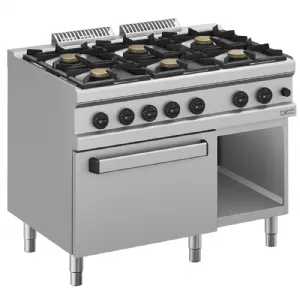 Fourneau 6 feux vifs sur four gaz GN2/1 avec baie libre Diverso by DIAMOND WR-G6BF-F2
