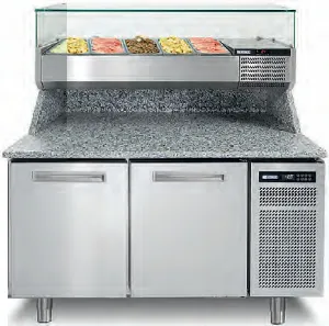Table pizza 2 portes avec granit et vitrine  ingrdients AFINOX PZSPR+ 820I + VRS+ 1450V