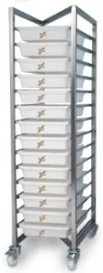 Echelle inox avec 14 bacs + couvercles �CHELLE INOX