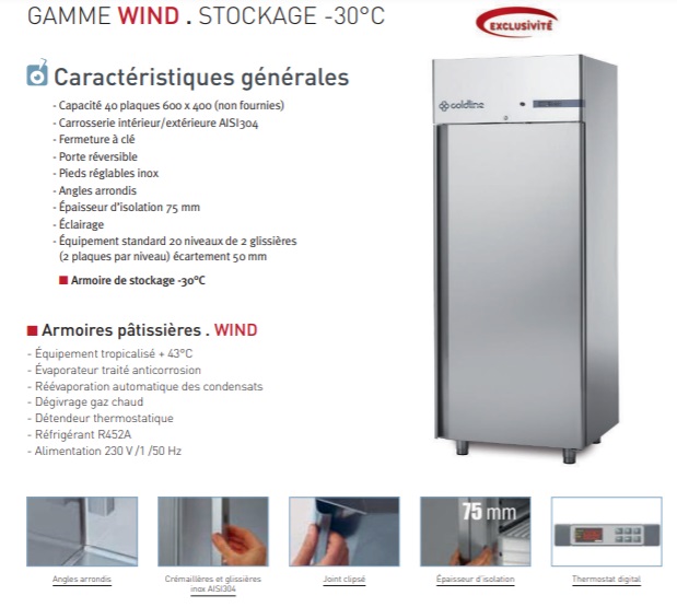 Armoire pâtissière négative Inox 1 porte 600x800mm ISOTECH - Gamme WIND CLA90/1T