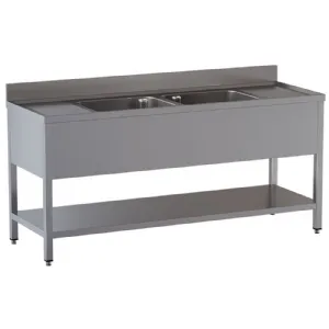 Plonge inox avec 2 bacs et 2 �gouttoirs 2000x700mm DIAMOND - L2021