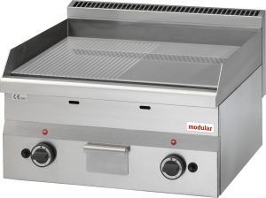 Plancha professionnelle gaz lisse et rainurée chromée 2 zones MODULAR Plancha professionnelle gaz lisse et rainurée chromée 2 zones MODULAR