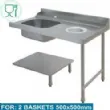 Table d'entrée à droite avec dosseret  Dimensions : 1200x715x850/1000mm Table de prélavage avec cuve de 400x400x200mm et vide-déchets