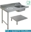 Table d'entrée à gauche avec dosseret  Dimensions : 1200x715x850/1000mm Table de prélavage avec cuve de 400x400x200mm et vide-déchets