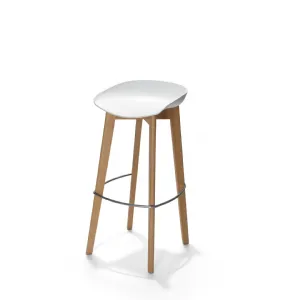 Tabouret d'intrieur en polypropylne blanc et pieds bois KEEVE LOW VEBA